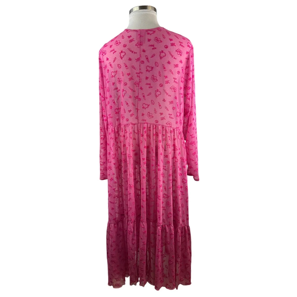 Torrid x Betsey Johnson Mesh Tie Front Long Sleeve Kimono Pink Plus Size 4 4X - Picture 9 of 14